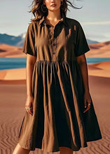 Load image into Gallery viewer, Italian Coffee Peter Pan Collar Wrinkled Linen Dresses Summer