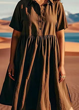 Load image into Gallery viewer, Italian Coffee Peter Pan Collar Wrinkled Linen Dresses Summer