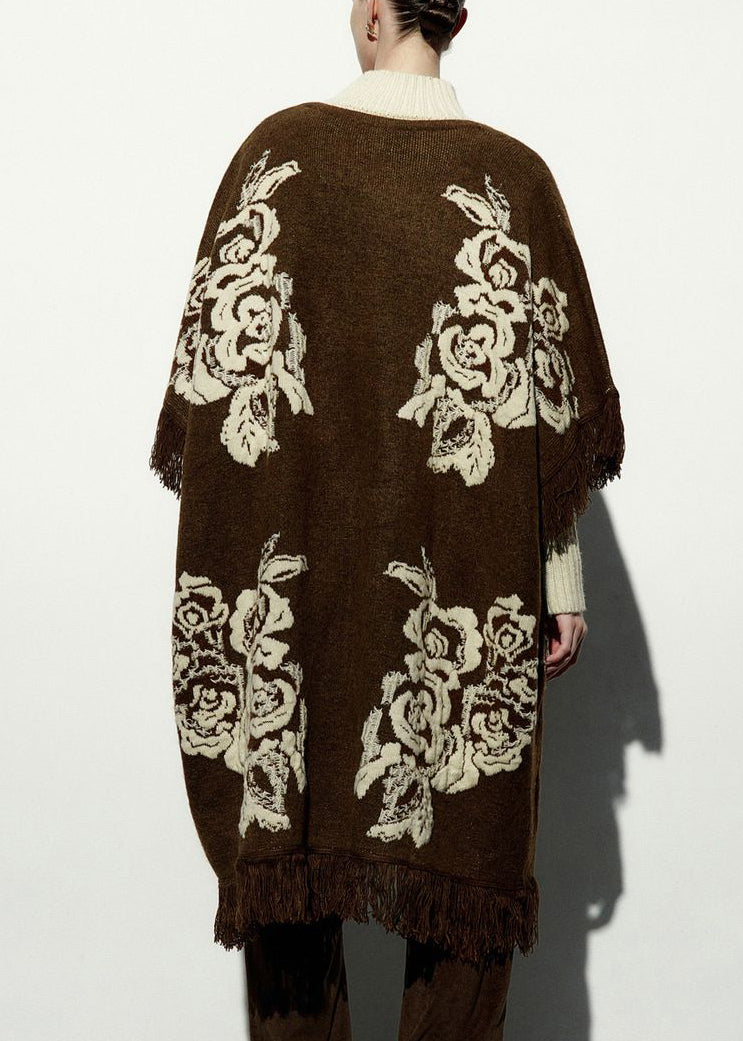 Italian Coffee V Neck Tasseled Cozy Cotton Knit Long Sweaters Spring