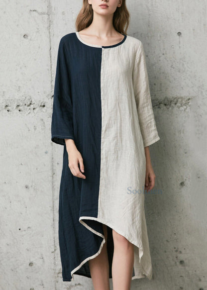 Italian Colorblock Asymmetrical Low High Design Cotton Robe Dresses Bracelet Sleeve