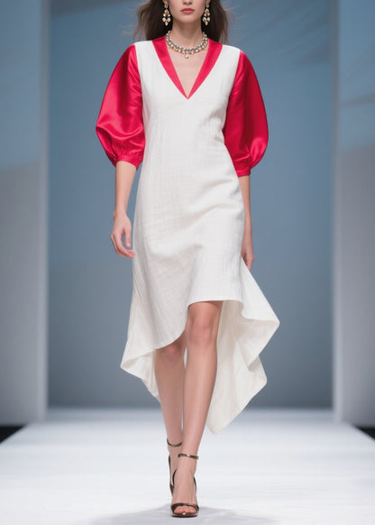 Italian Colorblock Asymmetrical Silk Patchwork Cotton Dress Summer