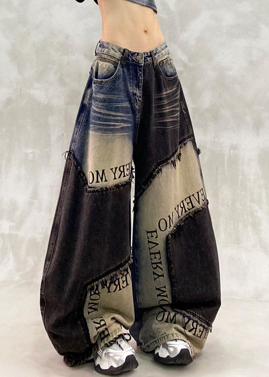 Italian Colorblock High Waist Pockets Wide Leg Jeans