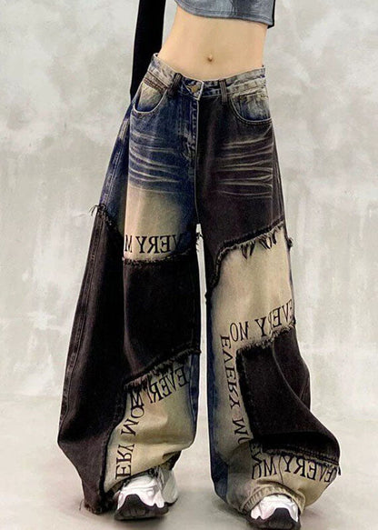 Italian Colorblock High Waist Pockets Wide Leg Jeans