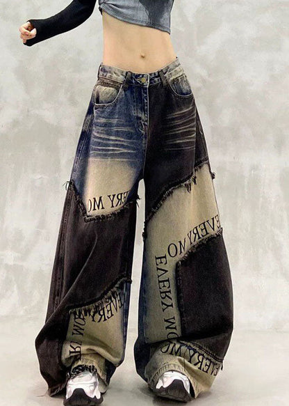 Italian Colorblock High Waist Pockets Wide Leg Jeans
