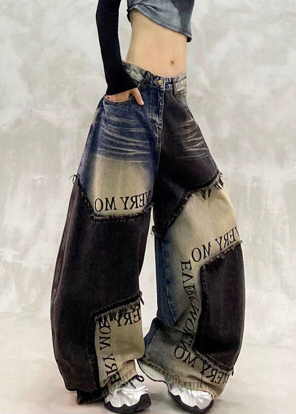 Italian Colorblock High Waist Pockets Wide Leg Jeans