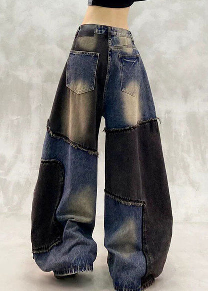 Italian Colorblock High Waist Pockets Wide Leg Jeans