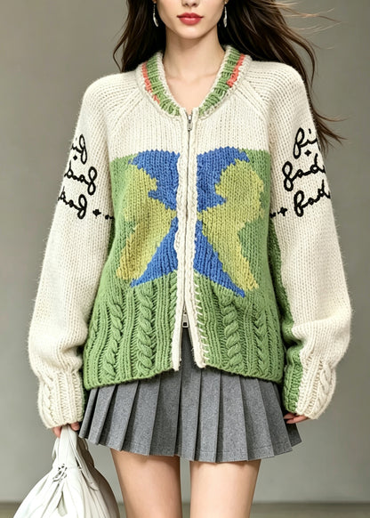 Italian Colorblock O-Neck Zip Up Patchwork Knit Jacket Fall