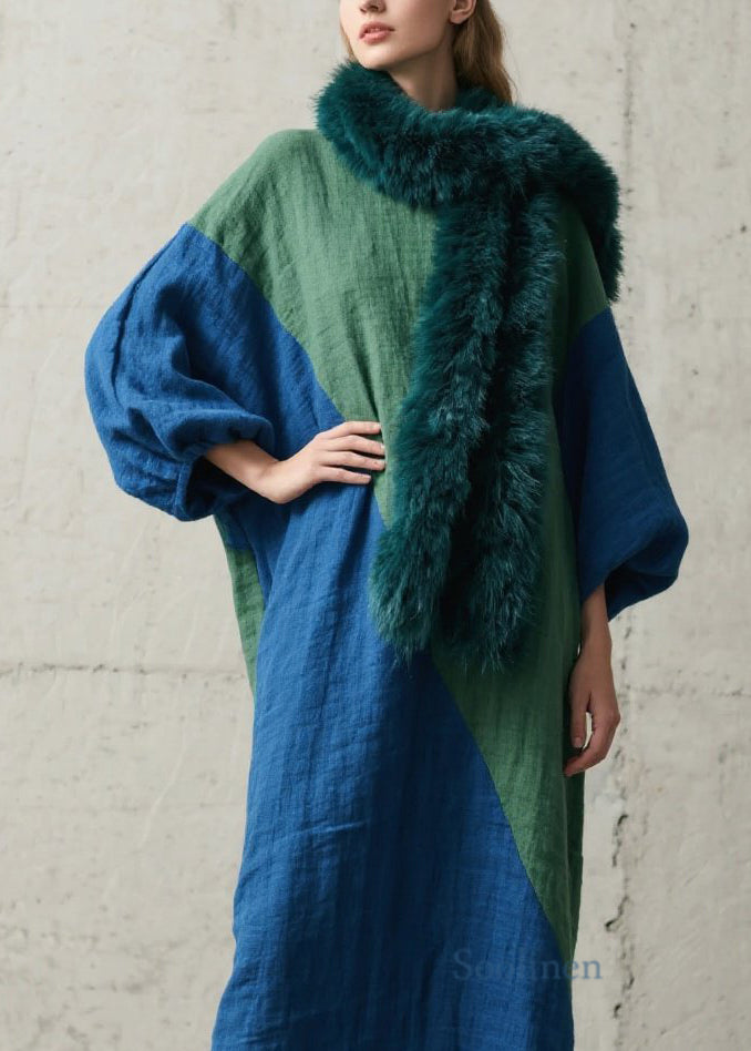 Italian Colorblock Patchwork Cotton Long Dresses Fall