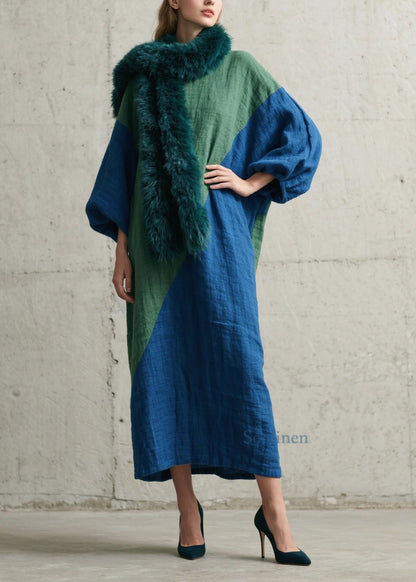 Italian Colorblock Patchwork Cotton Long Dresses Fall