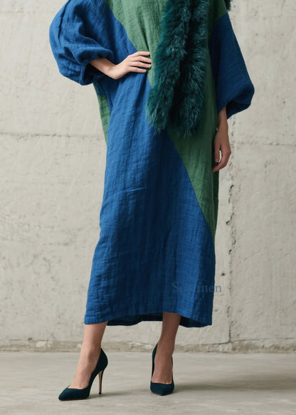 Italian Colorblock Patchwork Cotton Long Dresses Fall