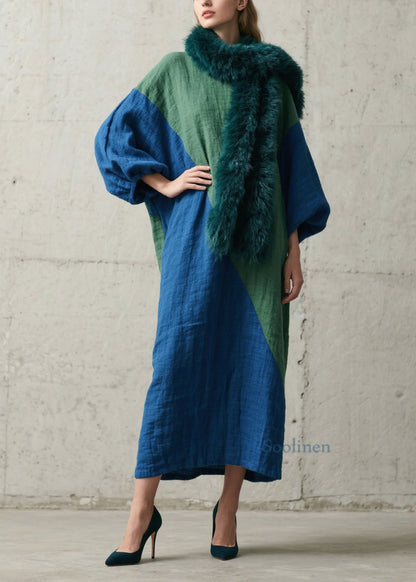 Italian Colorblock Patchwork Cotton Long Dresses Fall