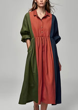 Load image into Gallery viewer, Italian Colorblock Peter Pan Collar Patchwork Cotton Dress Long Sleeve