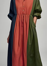 Load image into Gallery viewer, Italian Colorblock Peter Pan Collar Patchwork Cotton Dress Long Sleeve