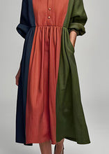 Load image into Gallery viewer, Italian Colorblock Peter Pan Collar Patchwork Cotton Dress Long Sleeve