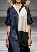 Load image into Gallery viewer, Italian Colorblock V Neck Patchwork Silk Dresses Summer
