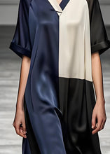 Load image into Gallery viewer, Italian Colorblock V Neck Patchwork Silk Dresses Summer