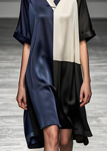 Load image into Gallery viewer, Italian Colorblock V Neck Patchwork Silk Dresses Summer