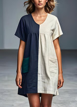 Load image into Gallery viewer, Italian Colorblock V Neck Pockets Patchwork Linen Dresses Summer