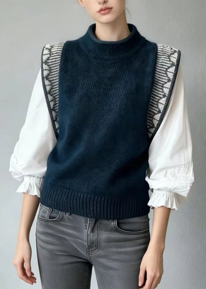 Italian Dark Green Mock Neck Knit Waistcoat Top Fall