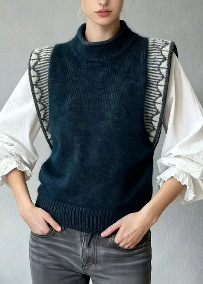 Italian Dark Green Mock Neck Knit Waistcoat Top Fall