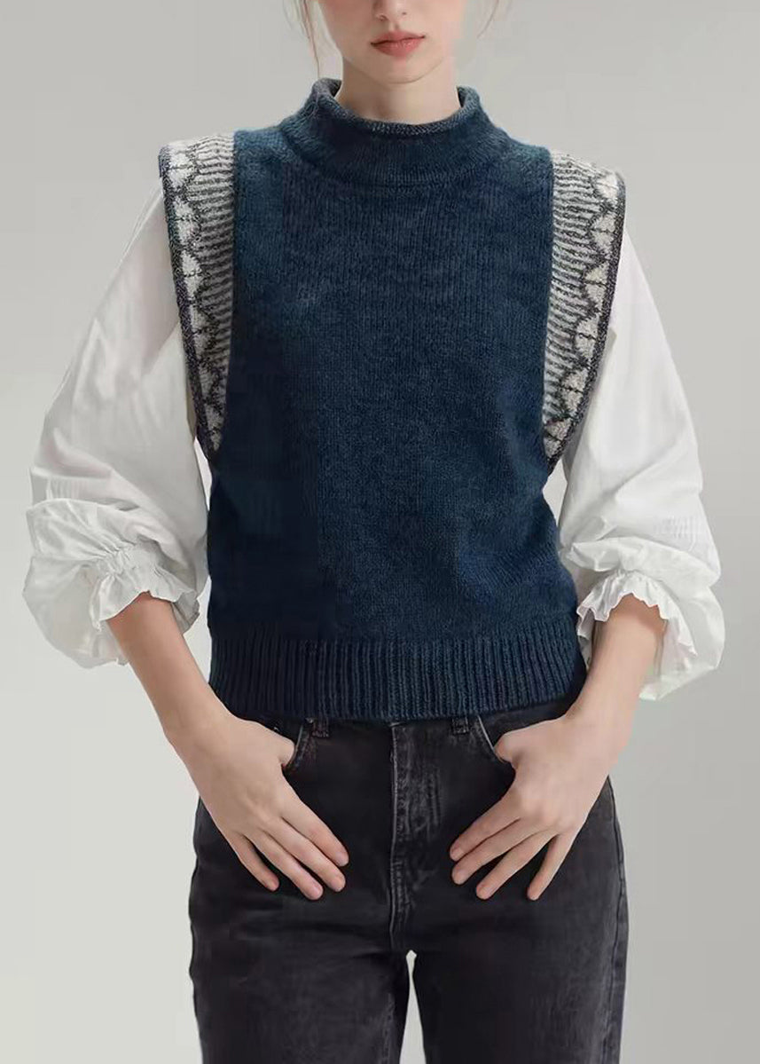 Italian Dark Green Mock Neck Knit Waistcoat Top Fall
