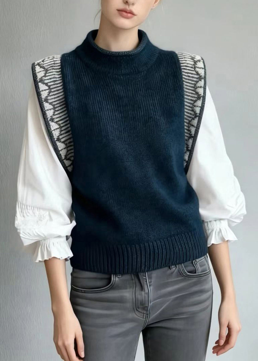 Italian Dark Green Mock Neck Knit Waistcoat Top Fall
