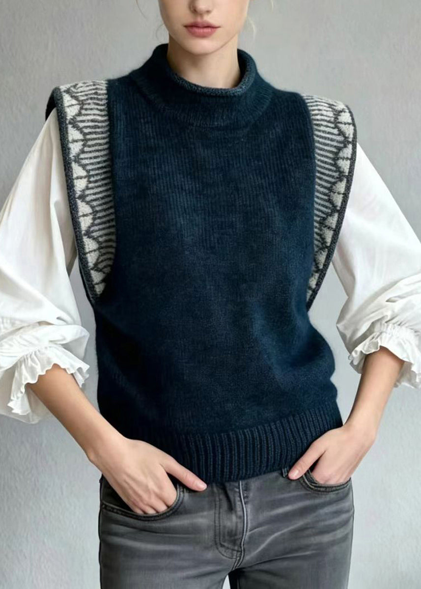 Italian Dark Green Mock Neck Knit Waistcoat Top Fall