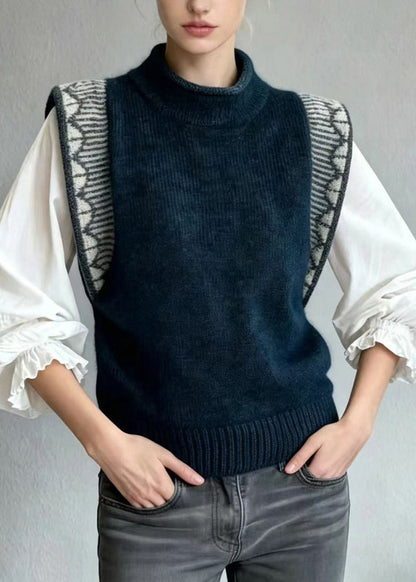 Italian Dark Green Mock Neck Knit Waistcoat Top Fall
