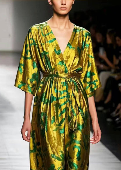 Italian Fluorescent Green Print Silk Tunic Dresses Summer