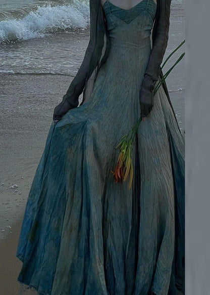 Italian Gradient Color V Neck Backless Cotton Spaghetti Strap Dress Sleeveless