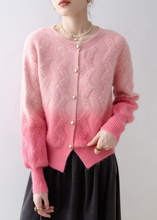 Italian Gradient Pink Warm Knit Cardigans Winter