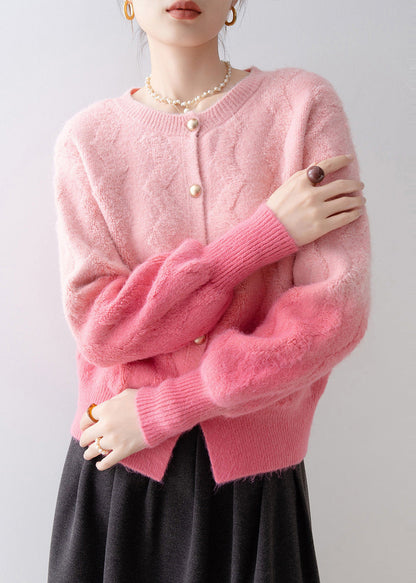 Italian Gradient Pink Warm Knit Cardigans Winter