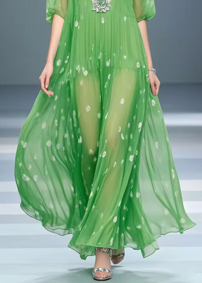Italian Grass Green Oversized Print Chiffon Dresses Summer