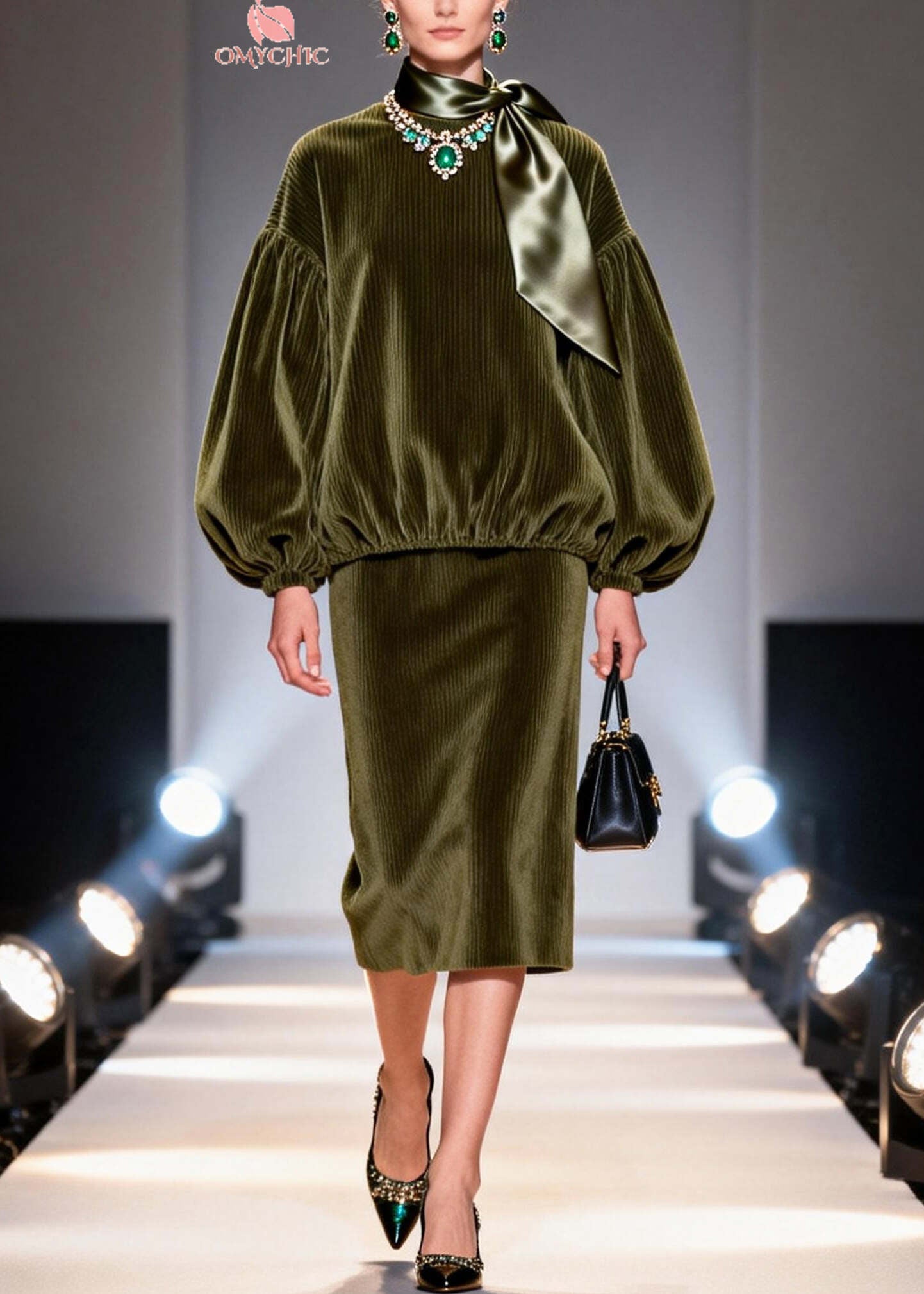 Italian Green Oversized Corduroy Two Pieces Set Fall