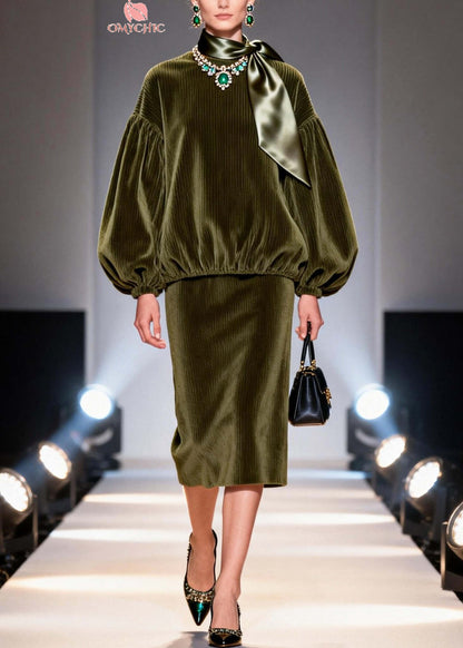 Italian Green Oversized Corduroy Two Pieces Set Fall