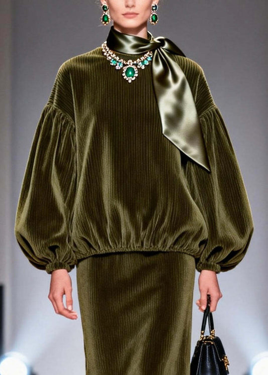 Italian Green Oversized Corduroy Two Pieces Set Fall