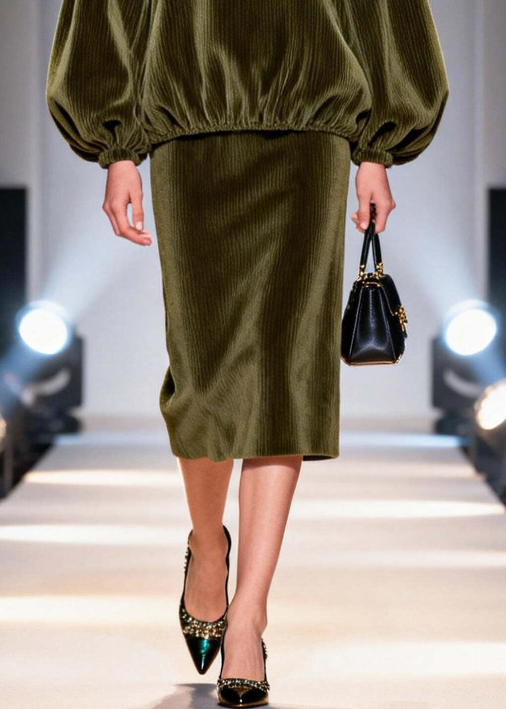Italian Green Oversized Corduroy Two Pieces Set Fall