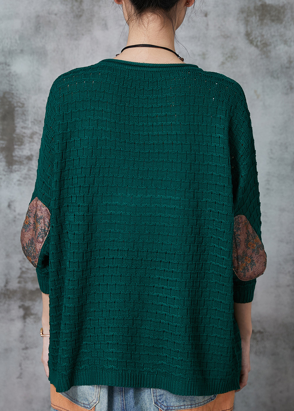 Italian Green Oversized Patchwork Knit Sweater Spring