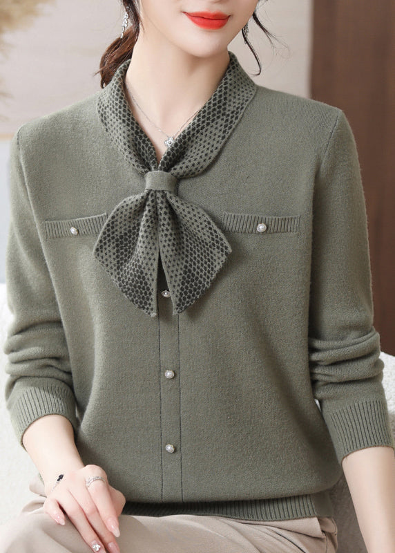 Italian Green Patchwork Cotton Knit Sweaters Fall