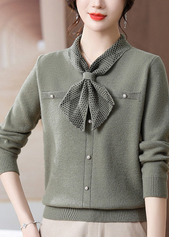 Italian Green Patchwork Cotton Knit Sweaters Fall