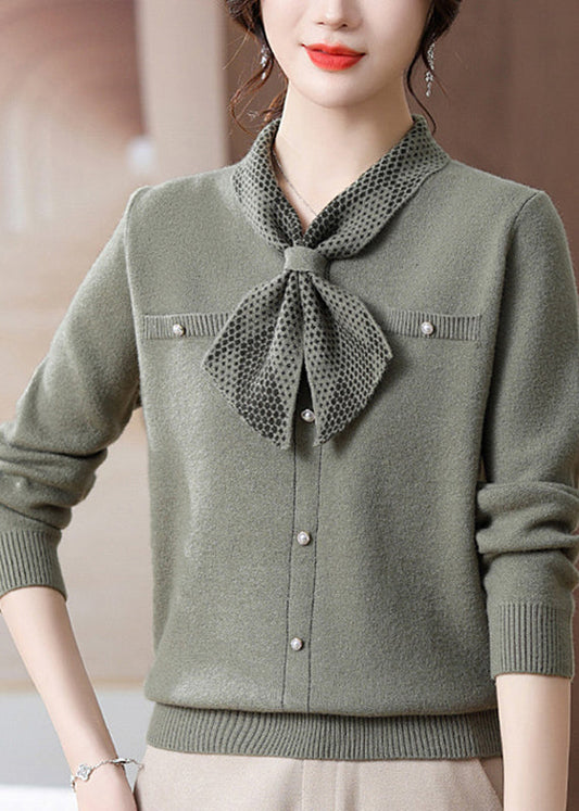 Italian Green Patchwork Cotton Knit Sweaters Fall