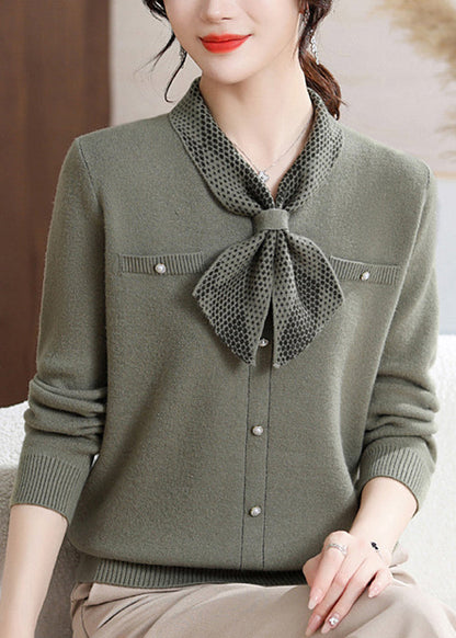 Italian Green Patchwork Cotton Knit Sweaters Fall