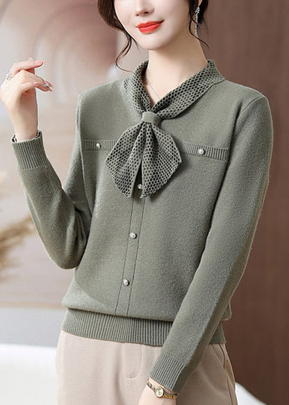 Italian Green Patchwork Cotton Knit Sweaters Fall