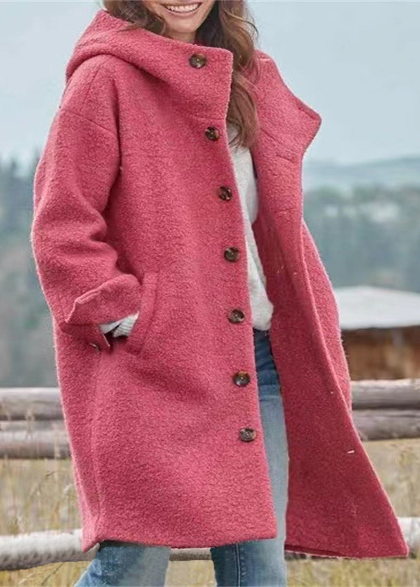 Italian Green Peter Pan Collar Pockets Woolen Hooded Coats Fall