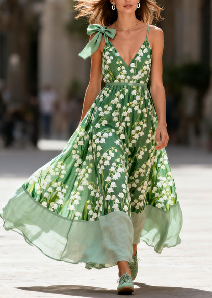 Italian Green Print Patchwork Exra Large Hem Cami Dresses Summer