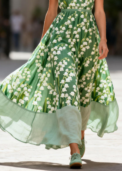 Italian Green Print Patchwork Exra Large Hem Cami Dresses Summer