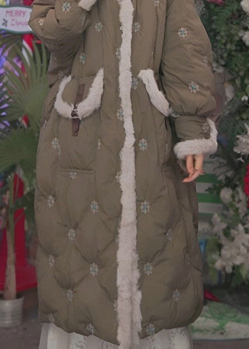 Italian Green Rabbit Hair Patchwork Cotton Filled Long Coats Winter