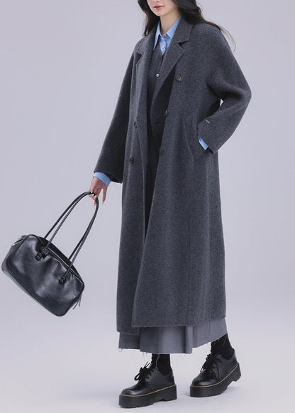 Italian Grey Oversized Double Breast Woolen Coats Winter