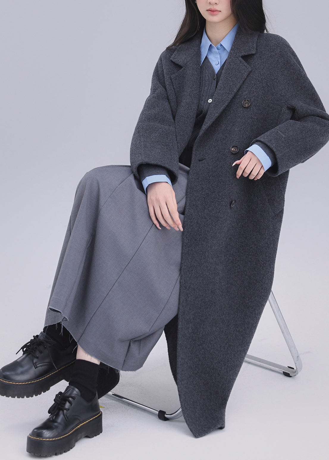 Italian Grey Oversized Double Breast Woolen Coats Winter