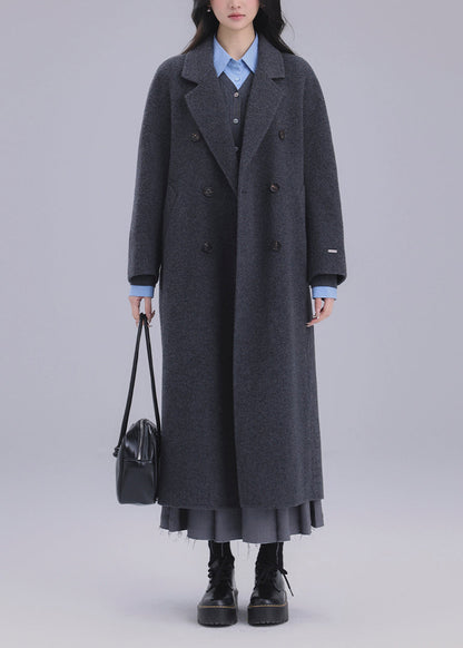 Italian Grey Oversized Double Breast Woolen Coats Winter